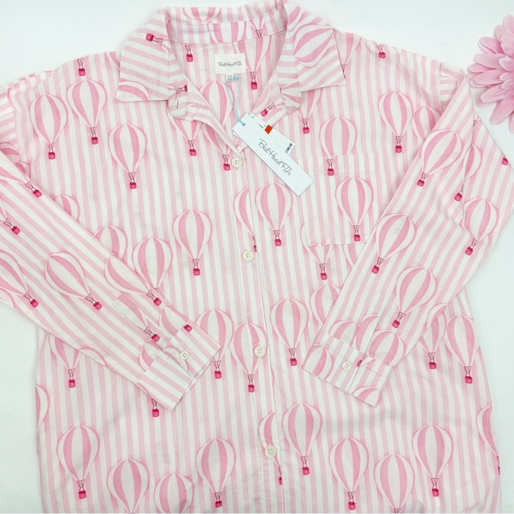 BedHead Pajamas PJ’s Ballon Ride Cotton Poplin Sleep Shirt Dress Pink White - Picture 7 of 16